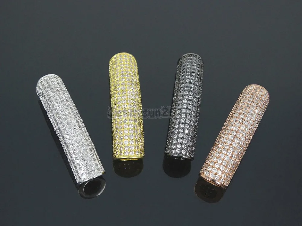 Black Zircon Gemstone Pave Twill Curved Tube Bracelet Connector Charm Beads